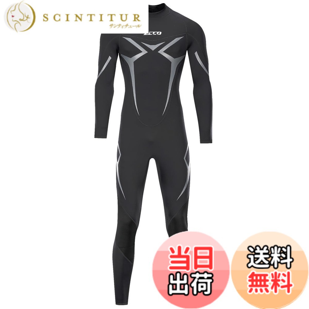 【送料無料】ウエットスーツ 3mm フルスーツ メンズ ネオプレン 長袖 ウェットスーツ サーフィン ダイビング SUP ボディボード シュノーケリング マリンスポーツ 色：ブラック メンズ、サイズ：L