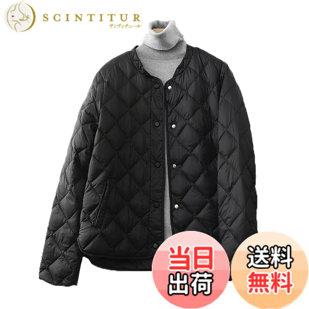 Jacket - 【送料無料】[YASHIGE] ダウンジャケット ノーカラージャケット レディース キルティング コート 秋 冬 アウター 長袖 ポケット付き シンプル 軽い 暖かい 防寒 無地 通勤 通学 四色展開 M~XL 色：ブラック、サイズ：S