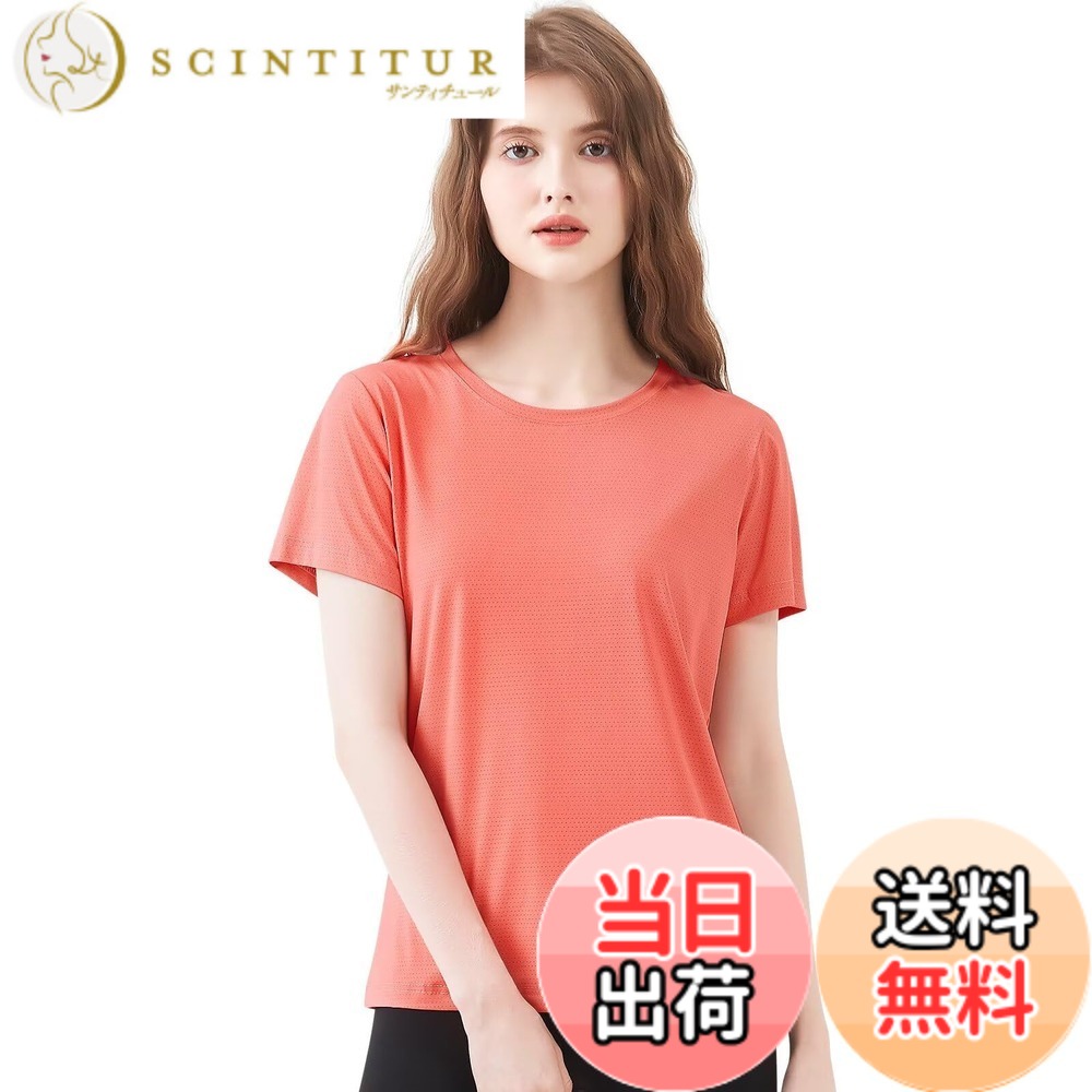 【送料無料】 Rovidorx tシャツ レディース 半袖 スポーツ ゆったり ティーシャツ 大きいサイズ ジムウェア スポーツtシャツ 速乾 ドライtシャツ スポーツウェア ランニング トレーニングウェア ヨガウェア トップス 夏 無地 冷感 色：オレンジ サイズ：2XL