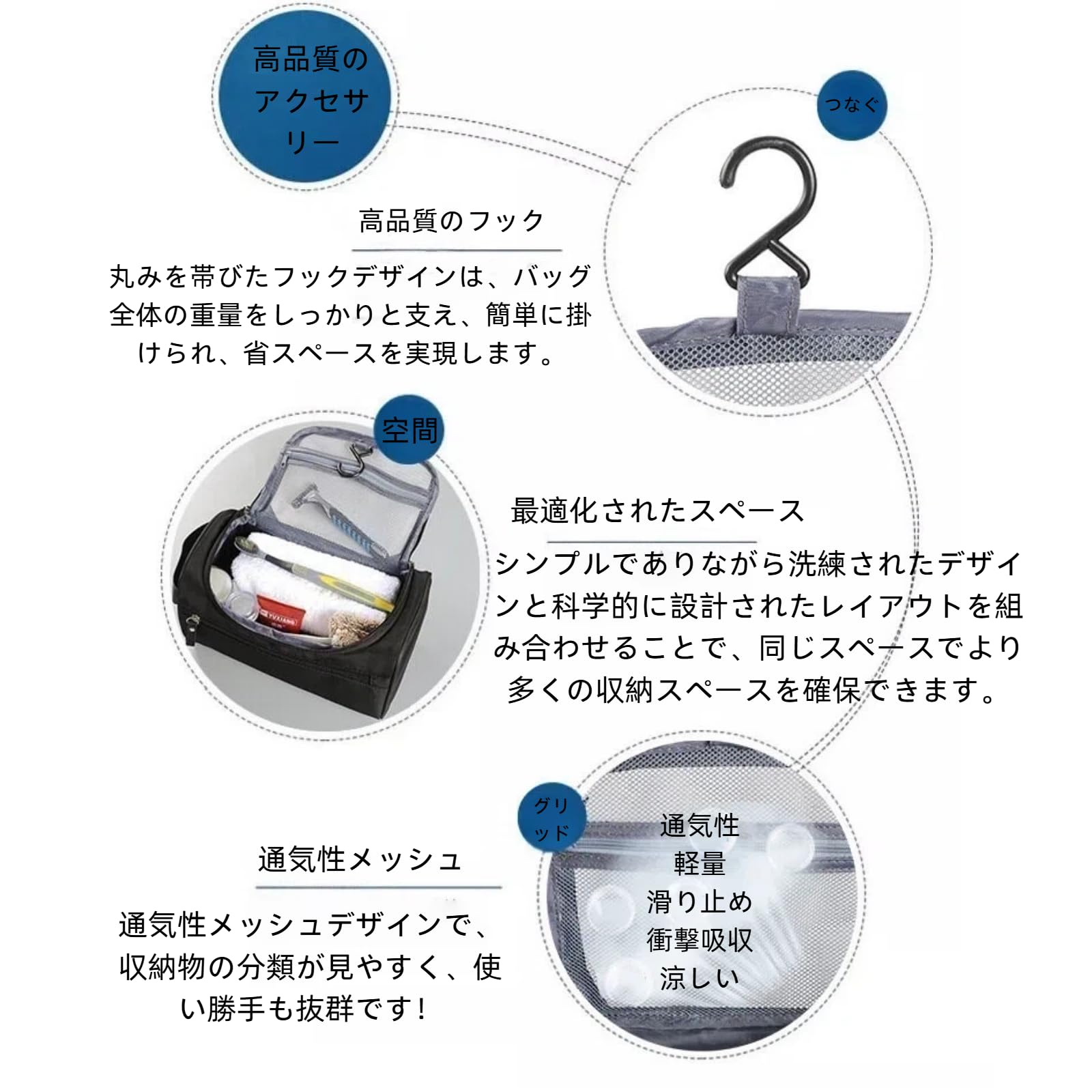 【送料無料】Tumecos 多機能 ウォッシュ バッグ 電気部品収納バッグ トラベルポーチ 洗面用具 化粧ポーチ バスルームポーチ 旅行 便利グッズ 収納 色：ブラック-2 scintitur-10458794 サンティチュール サンプル画像2