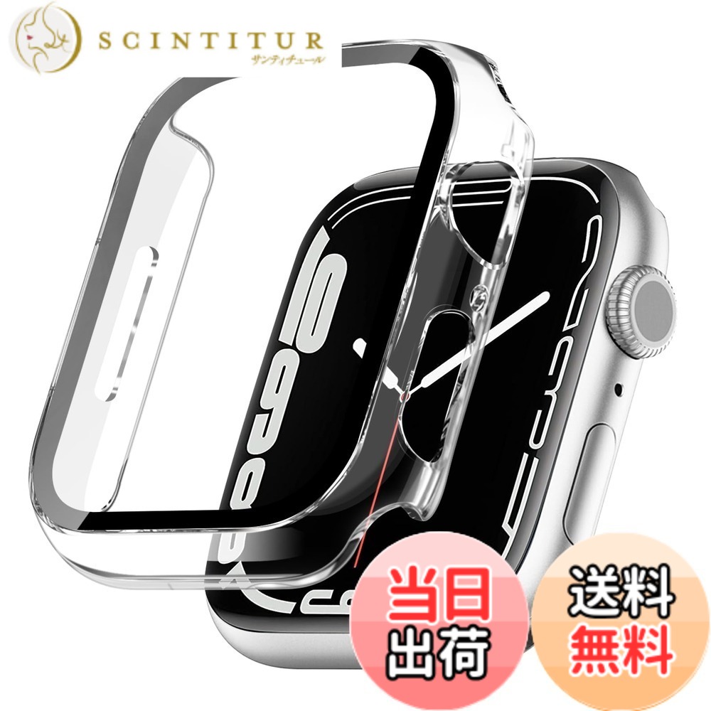 【送料無料】TEMEDO 対応 アップルウォッチ カバー Series 11/10/9/8/7/SE3/SE2/SE/6/5/4 Ultra 3/2/1 Apple Watch ケース PC素材 アップルウォッチ ケース 全面保護 二重構造 Apple Watch カバー ガラスフィルム 一体型 色：クリア 1枚、サイズ：Series 9/8/7 for 45mm