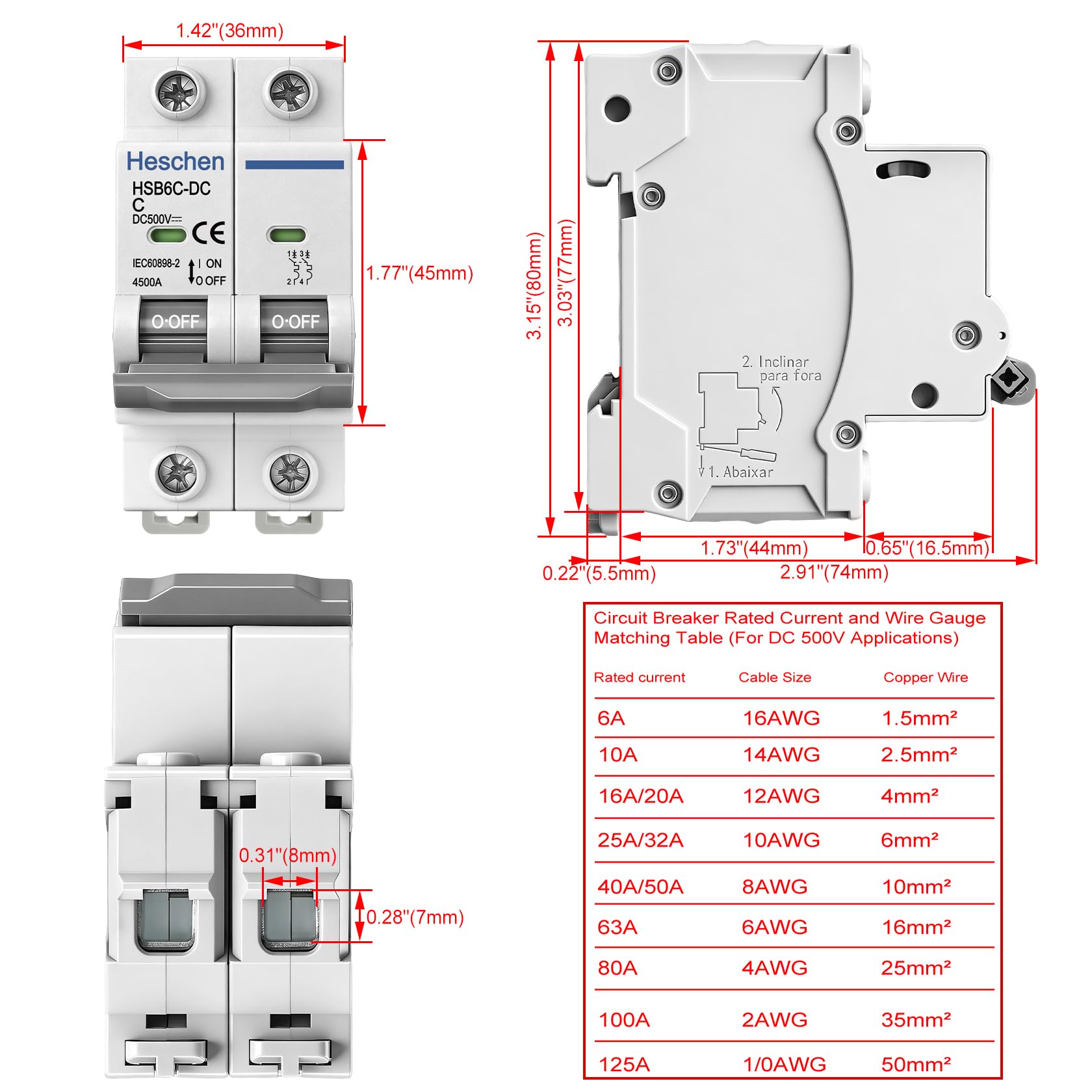 【送料無料】Heschen DC のミニチュア遮断器、HSB6C-DC、2 ポーランド、DC500V の...