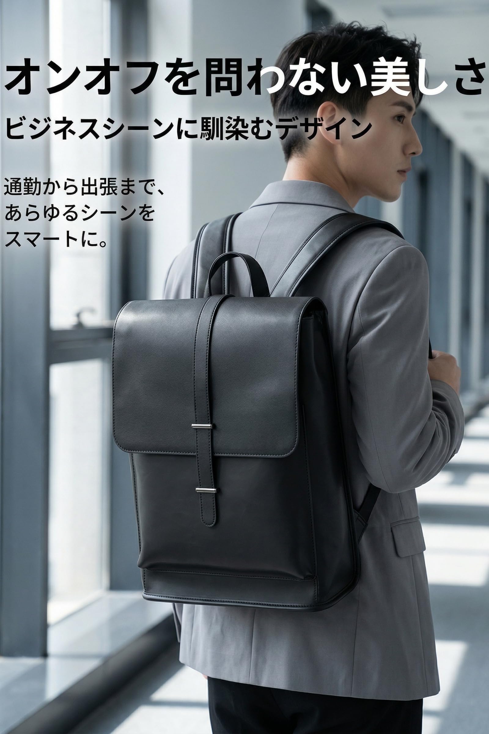 【送料無料】[Clair&Gina] リュック PU革 大容量 メンズ レディース バックパック ビジネスリュック 旅行バッグ pcリュック 通学用リュック 防水 男女兼用 カジュアル 通勤 出張 旅行 通学 色：リュック-黒、サイズ：M scintitur-10296989 サンティチュール サンプル画像2