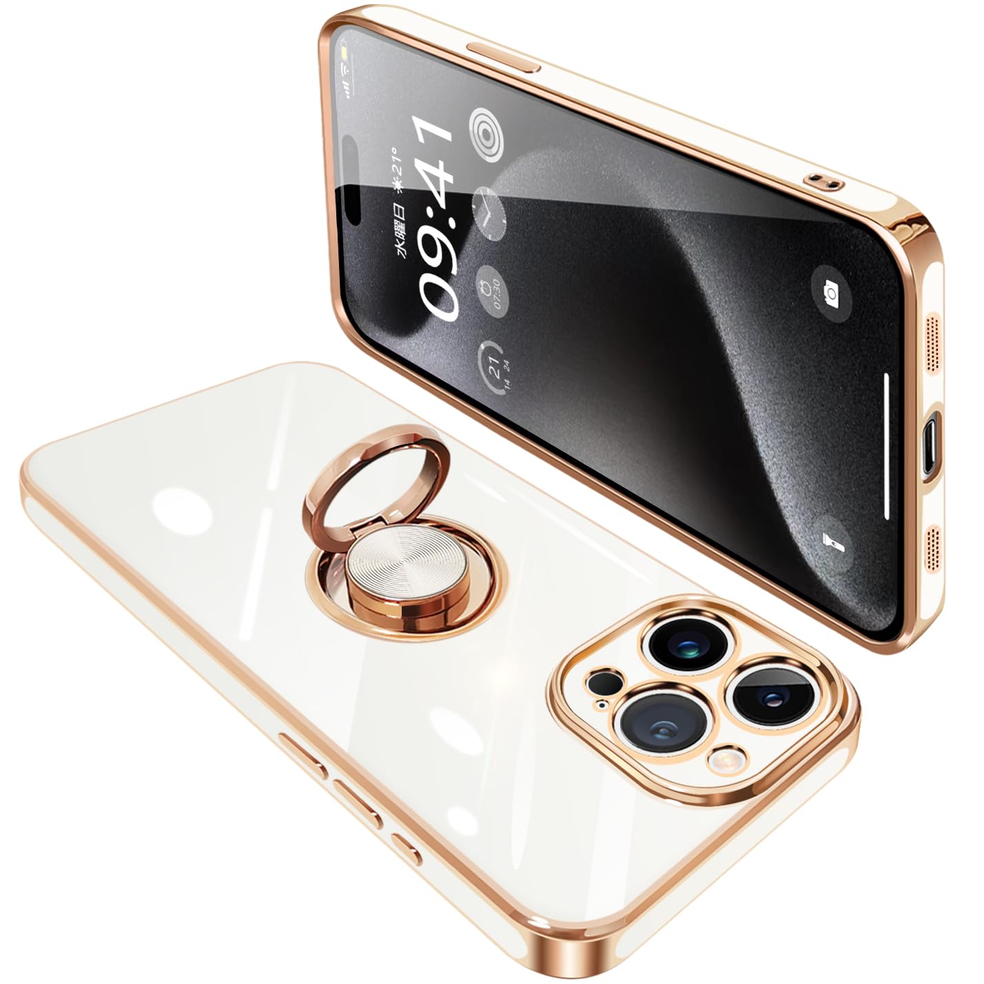 商品情報商品の説明主な仕様 【対応機種】に適合するiPhone 15 Pro Max（6.7インチ）用 リング付き ケース。ご希望の商品、カラー、対応機種を十分ご確認の上、ご注文頂きますようお願い申し上げます。（※注意事項: ワイヤレス充電対応不可）【リングの機能＆スタンド機能】360°回転可能リングホルダーです。片手で携帯を操作でき、滑り止め、落下などのことを防げます。リング.ホルダーの機能は携帯を横に放置できて、いつでもどこでも音楽、映画などの娯楽番組を思い切り楽しめます。【電気メッキフレーム】バンパーコーティングは高度な電気メッキ技術を採用し、をよりゴージャスにします。色付きのエッジはあなたの 携帯電話 を他のものから際立たせます。【柔軟素材☆衝撃吸収】 ゴムやシリコンのように柔らかいTPU素材使用！！本体に完全フィットし、全体を包み込むデザイン。 大切なを落下時の衝撃や傷など、あらゆるダメージからしっかりと守ります。 カメラレンズ周りは、0.5mm高く設計されており、レンズを摩擦や傷から保護します。【精確的なデザイン】当商品が相応の専用設計ですから、スマホとぴったりフィットします。ケースを付けても接続端子やイヤホン、サイド側ボタンなどスムーズに操作できます。