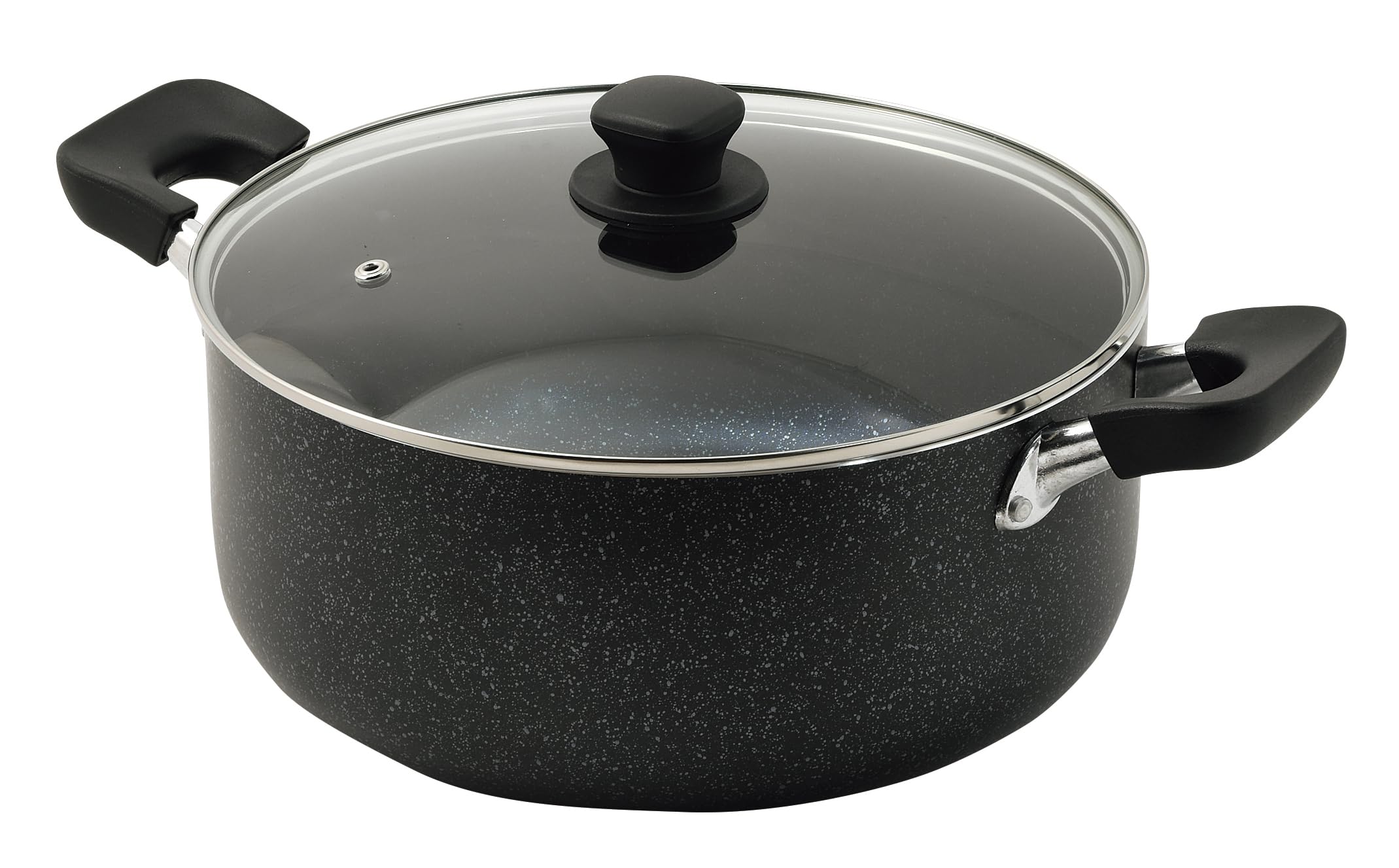 【送料無料】パール金属 深型大型鍋 ガラス蓋付 26cm IH対応 マーブルダイヤモンドコート ママディナーα 色：ブラック、サイズ：7.3 L