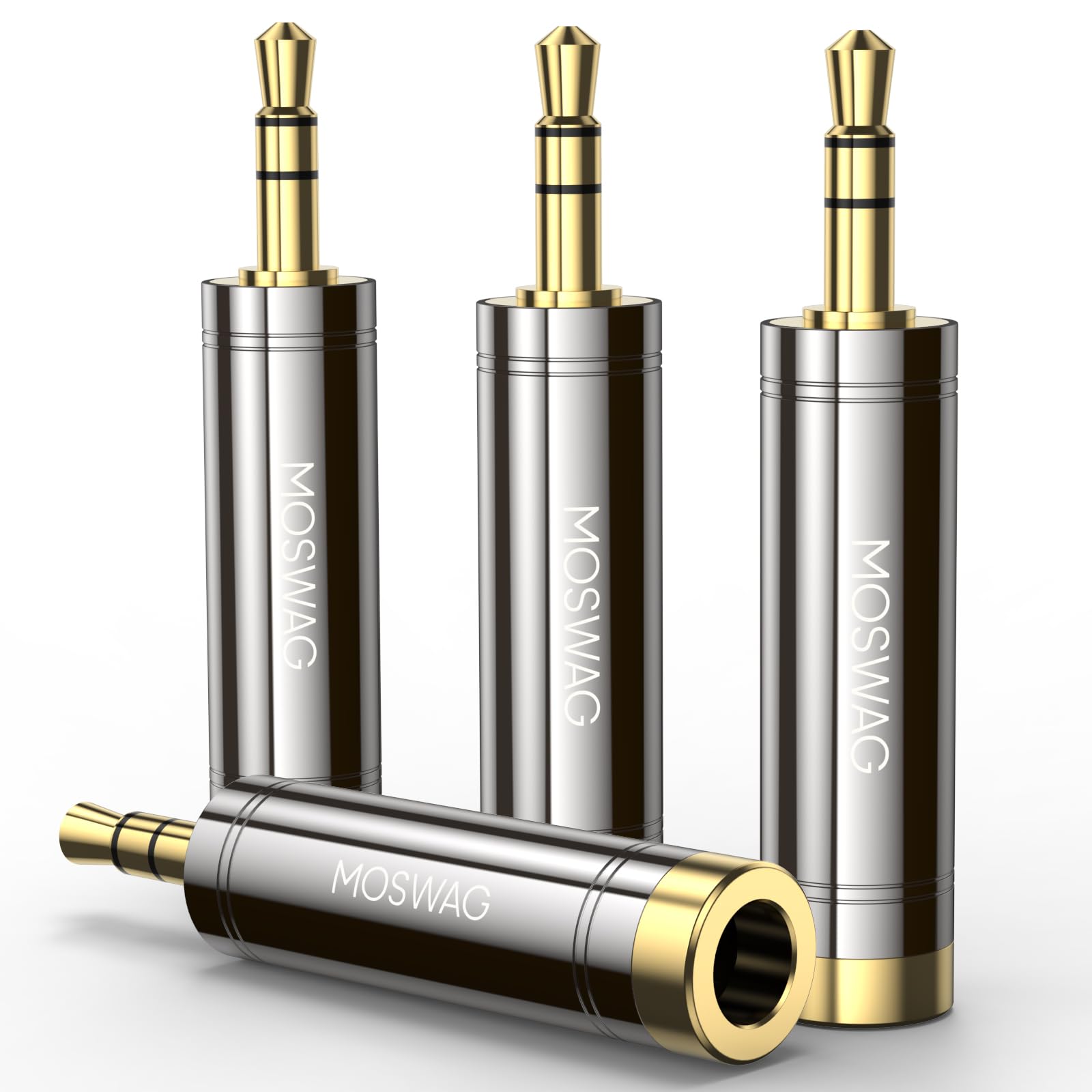 【送料無料】MOSWAG 3.5 mmから6.35 mmマイクアダプタ、1/8オスから1/4メスケーブルバランスシールドXLRケーブル、アンプ、調音台、ホームシアター機器またはAVレシーバ、エレキギター、デジタルピアノに適している 色：ブラック、サイズ：4Pack