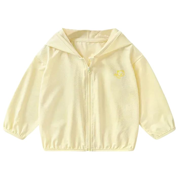 【送料無料】[SATiNU] 子供服 UVパーカー 男女 日よけパーカー ラッシュラッシュガードフード付 スウェットシャツ 長袖ジップアッププルオーバーコート 夏 秋 虫除け 日焼け 対策 色：イエロー、サイズ：110