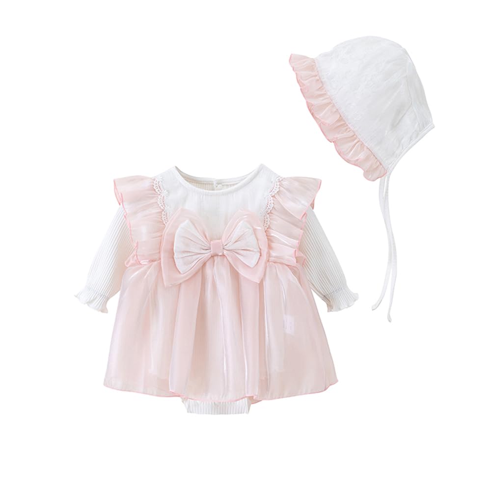 【送料無料】[Baby koi] ガールズ服長袖ワンピース女の子春秋ボディースーツチュール洋服フォーマル子供ドレス結婚式お宮参り七五三キッズ贈り物ギフト月齢フォト用フリル 色：ピンク、サイズ：66