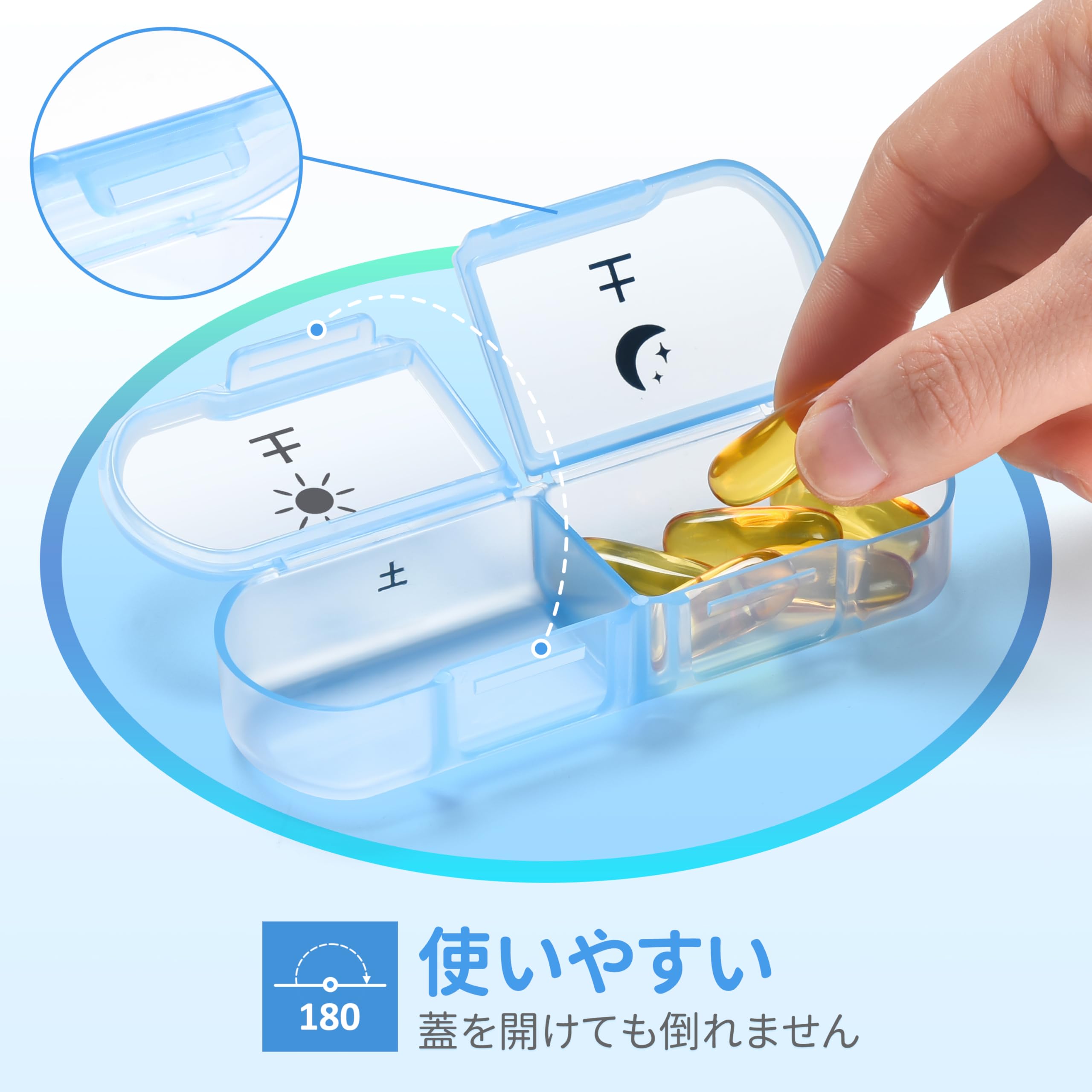 【送料無料】Fullicon ピルケース 1週間 1日2回 薬ケース 大容量 旅行 携帯用 持ち運び サプリ 収納 薬 飲み忘れ防止 薬飲み忘れ防止グッズ お薬ケース 薬ボックス「Duo（デュオ）」 色：黒/虹色 scintitur-11373940 サンティチュール サンプル画像3