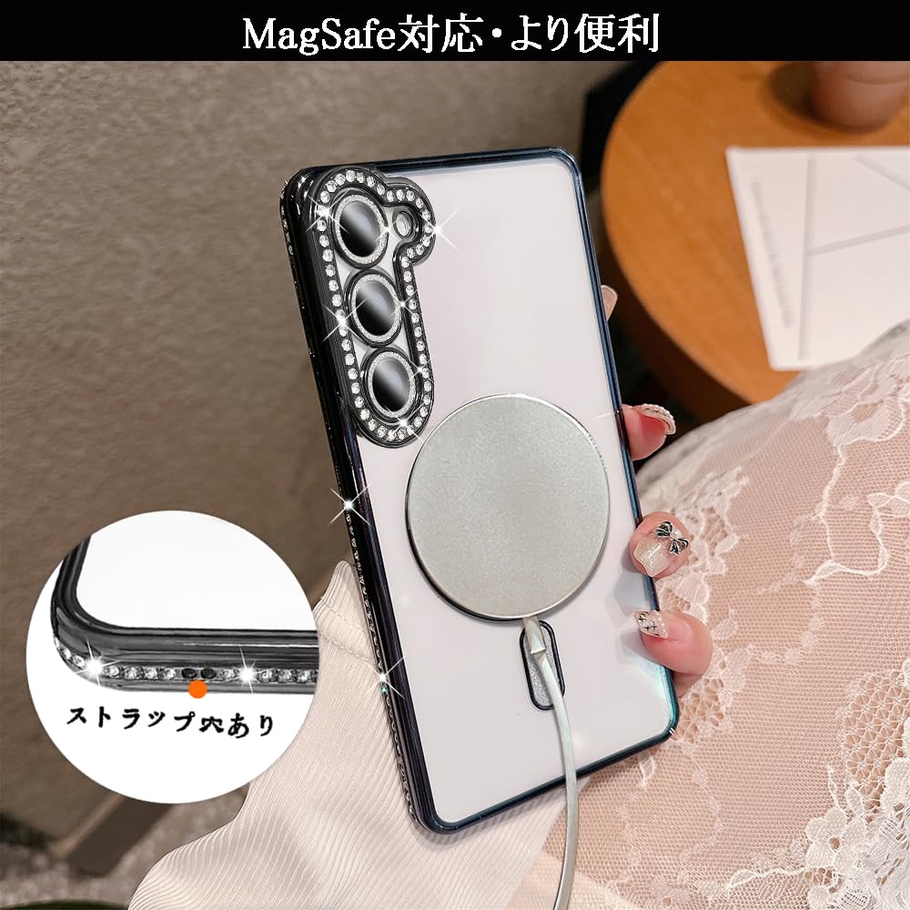 【送料無料】JOOBOY スマホケース 対応 クリア ケース 透明 メッキ加工 Magsafe対応 きらきら ブリンブリン 衝撃吸収 かわいい キラキラ 女性 人気 キャラクター ワイヤレス充電対応 おしゃれ 携帯カバー 色：ブラック、サイズ：Galaxy s23 scintitur-10700642 サンティチュール サンプル画像2