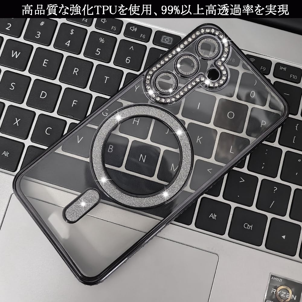 【送料無料】JOOBOY スマホケース 対応 クリア ケース 透明 メッキ加工 Magsafe対応 きらきら ブリンブリン 衝撃吸収 かわいい キラキラ 女性 人気 キャラクター ワイヤレス充電対応 おしゃれ 携帯カバー 色：ブラック、サイズ：Galaxy s23 scintitur-10700642 サンティチュール サンプル画像3