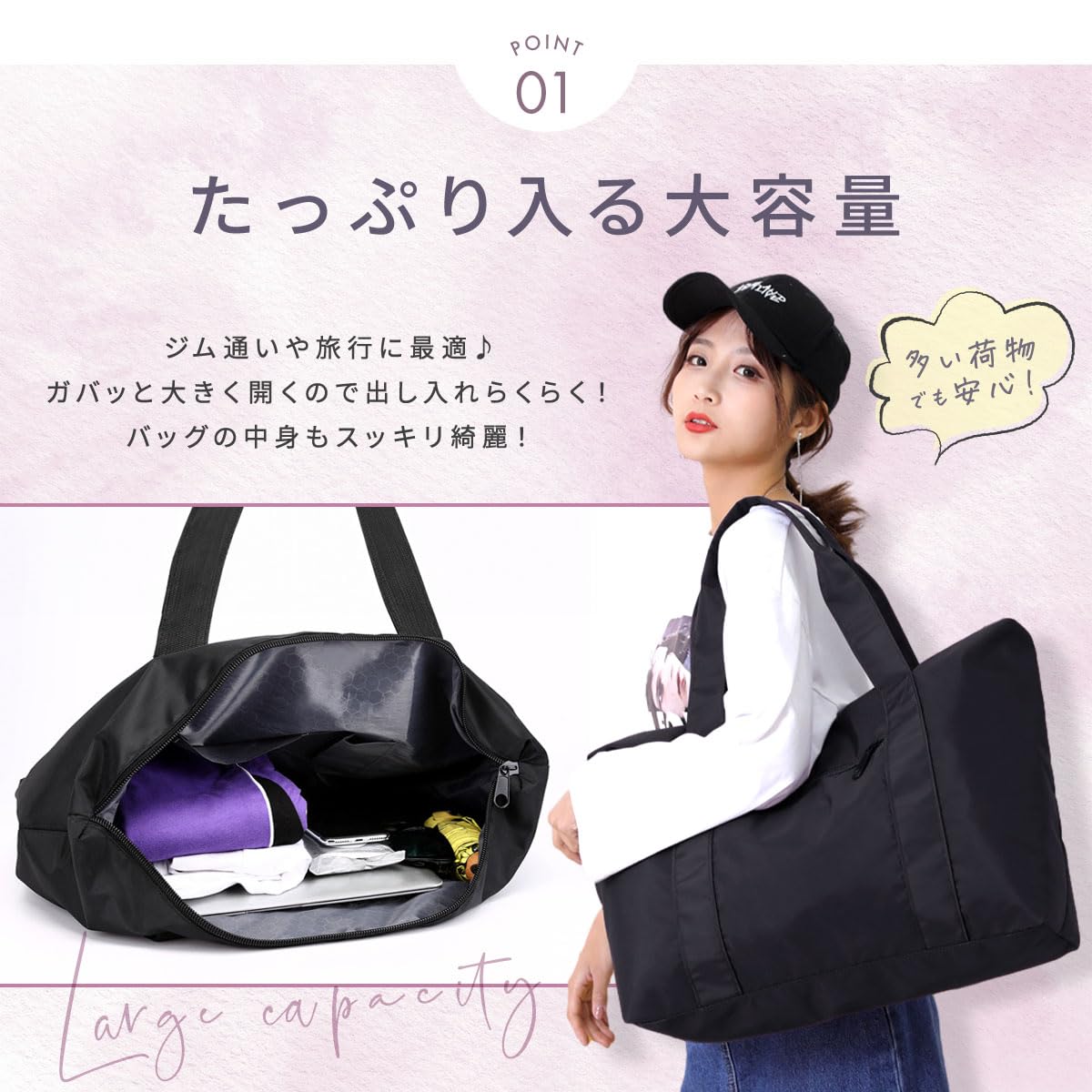 【送料無料】キャリーオンバッグ ボストンバッグ 折りたたみ ボストンバック トラベルバッグ レディース メンズ キャリーオンバック 旅行バッグ 旅行バック 旅行 大容量 ジムバッグ ジムバック 色：グレー、サイズ：幅48cmx奥行き20cmx高さ38cm scintitur-10700820 サンティチュール サンプル画像3