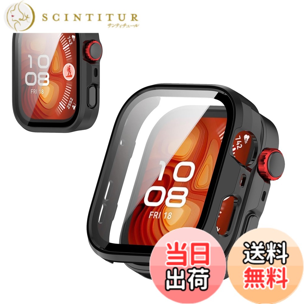 [Free Shipping] COROS Smartwatch Case Cover [KONXISA] Smartwatch Case + Film Integrated (PC Case + Tempered Glass Film) Easy to Attach and Detach High Transparency Scratch Resistant Shock Absorption Charging Possible While Installed Full Protection Color: Black, Size: HUAWEI WATCH FIT 4 Pro Case