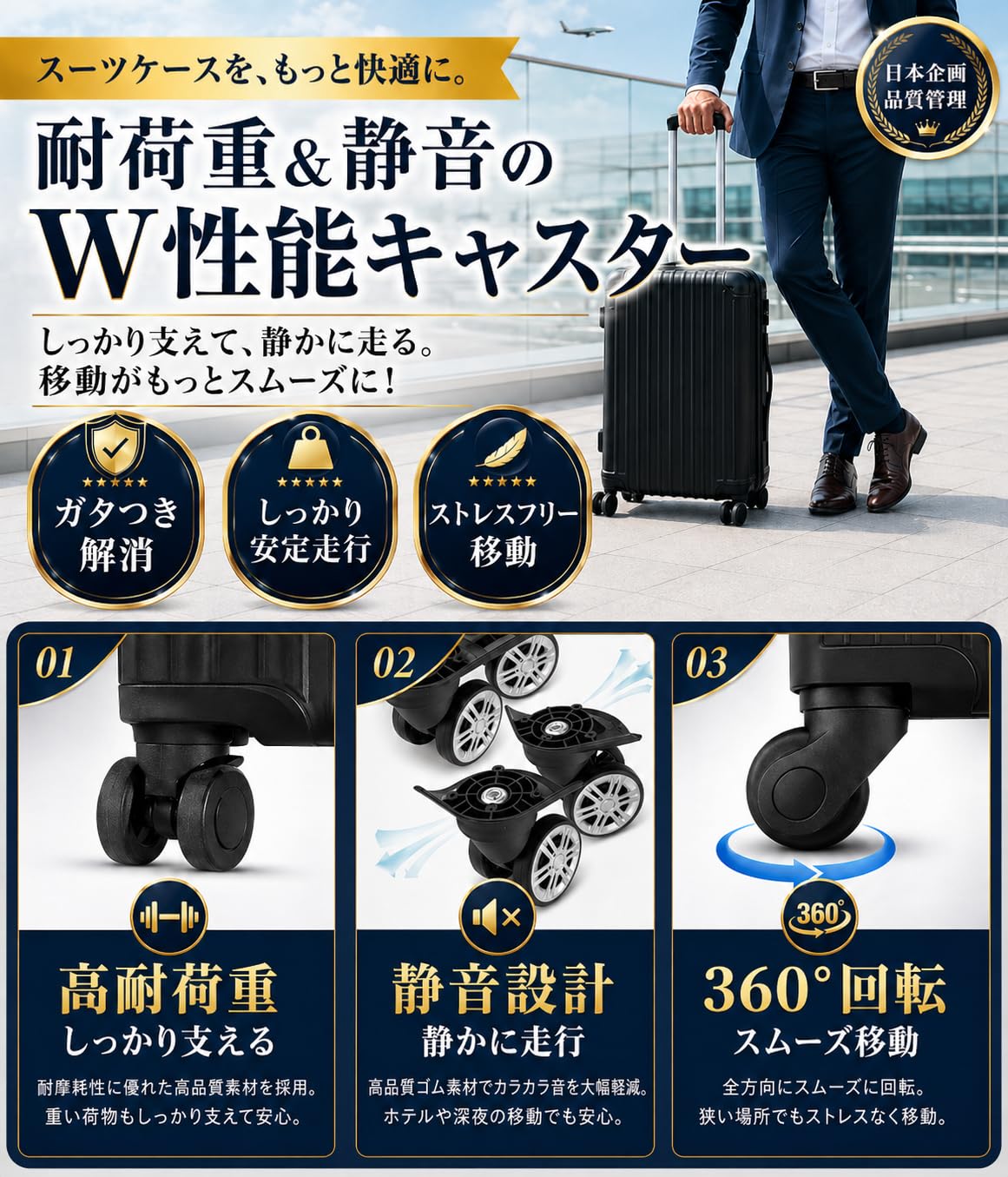 【送料無料】PLEAVIT スーツケース キャスター 交換 修理用 車輪 静音 360度回転 トラベルバッグ 補修パーツ DIY 簡単取付 色：ブラック scintitur-10563985 サンティチュール サンプル画像2