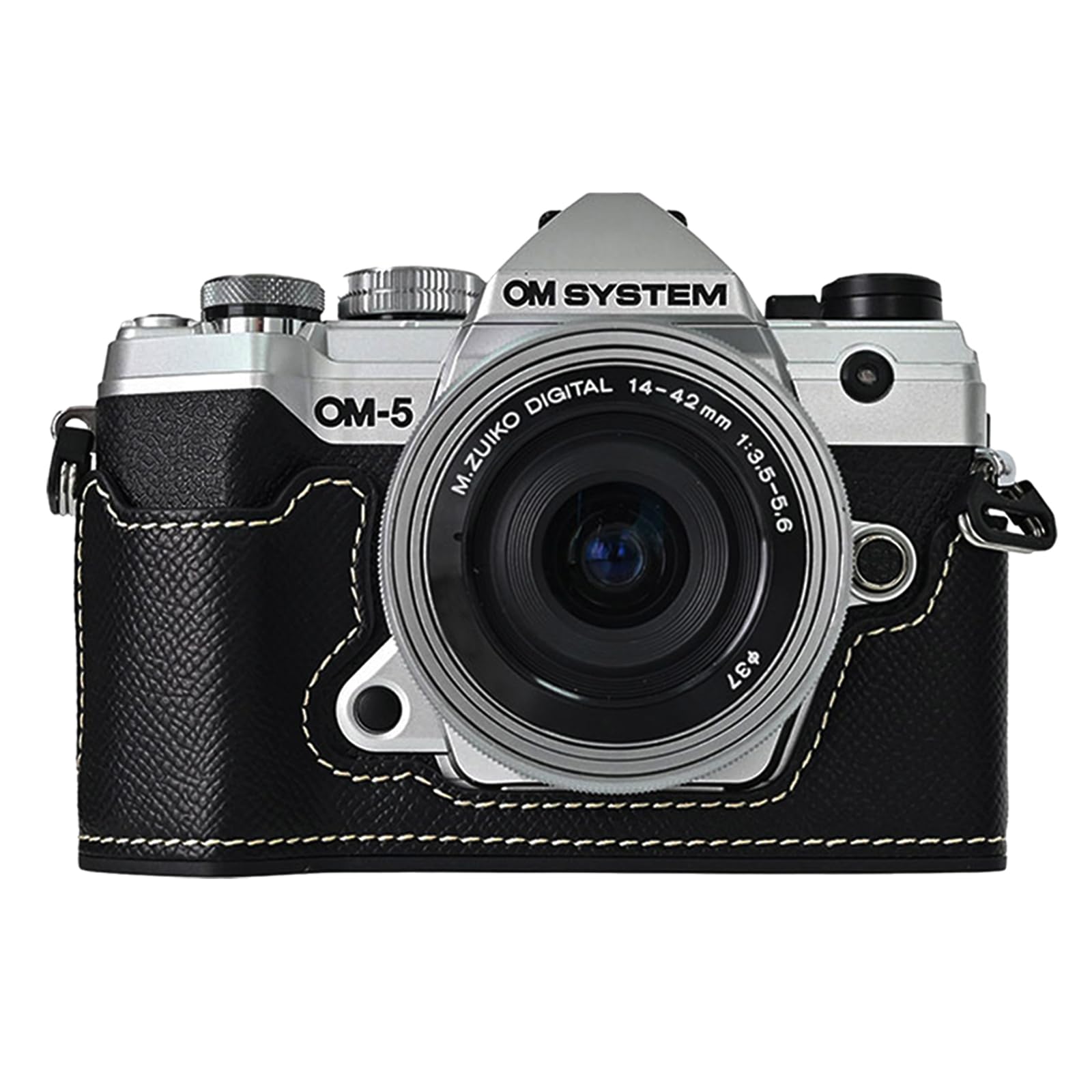 【送料無料】Rieibi PUレザーハーフケース オリンパス OM-5/オリンパス OM-D E-M5 Mark III カメラケース用 オリンパス OM システム OM-5/E-M5 Mark III ケース用保護ケース 色：Black