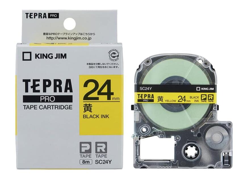 キングジム 【純正】 テプラPROテープカートリッジ 24mm 黄ラベル/黒文字 SC24Y 5個パック