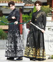 チャイナ服 漢服 上下2点セット 袖カバー追加可 メンズ 中華コスプレ衣装 黒に金 銀 龍 九尾狐 華やか 中国古代服装 交差襟 ロング丈 プリーツ 巻きスカート 中華時代劇コスチューム 男性 女性 男女兼用 華流 ハロウィン コスプレ 衣装 ブラック S M L XL 2XL 3XL 4XL