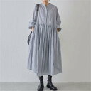 シャツワンピース レディース ロングシャツワンピース 春夏 長袖 ロングワンピース 立ち襟 スタンドカラー ロングワンピ タック ワンピース ゆったり ワンピ ふんわり カジュアル キレイめ 着痩せ マキシ丈 大きいサイズ ゆったり 体型カバー 大人 30代 春 秋 サプライズ