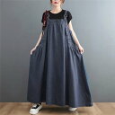 サロペットワンピース レディース マキシワンピース サロペット ロングワンピース オールインワン スカート デニムワンピース ロング ジャンパースカート デニム 無地 大きいサイズ ゆったり 体型カバー aライン マキシ丈 ポケット オーバーサイズ