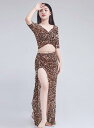 ベリーダンス衣装 セットアップ Belly dance 練習着 レッスンウェア 半袖トップス+ロングスカート 花柄 豹柄 総柄2点セット Vネックブラウス スリ...