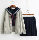 セーラー服上下二点セット 半袖 長袖女子高生JK制服 ニット・セーター対応可 中学生高校生コスプレ衣装 マリン風ブラウス+プリーツスカートセット もえもえ学園風制服 リボン 靴下あり