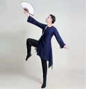 メンズ 漢唐風 古典舞踊ダンス衣装 男性用 中華 剣舞 武術 衣装 長袖 ミドル丈 ブラウス チャイナ 民族舞踊 中国踊り 練習着 レッスン着 スリット 飄逸 ...