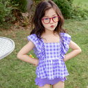 チェック柄 水着 女の子 フリル袖 ベビー水着 タンキニ キャップ付き キッズ水着 上下セット 半袖 ビキニタイプ 女児 セパレーツ セパレートタイプ 韓国風 子供用 こども みずぎ かわいい 赤ちゃん レッスン スイムウェア 楽天海外通販