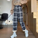 秋冬 ストレート あったかパンツ チェック柄 裏ボアパンツ ロングパンツ レディース ジャージパンツ バギーパンツ 裏起毛 イージーパンツ 裏ボア ワイドパンツ ウエストゴム 暖かい 可愛い カジュアル リラックス ポカポカ 体型カバー 秋 冬