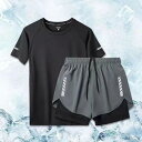 スポーツ ハーフパンツ メンズ 水着 水着 上下セット 接触冷感 半袖Tシャツ 男性用 インナーパンツ付き セットアップ ジュニア用 海パン ストレッチ性 ジム 海遊び ブルー 大きいサイズ ラッシュガード 吸汗速乾 通気性 水陸両用