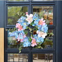 ース 玄関 造花 飾り アジサイ 春 玄関リース 紫陽花 オーナメント 可愛い おしゃれ フラワーリース 花輪 壁掛け 手作り 枯れない花 北欧風 ドアリース ...