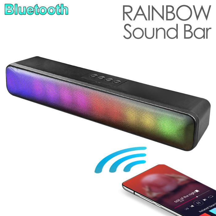 レインボーLED サウンドバー Bluetoothスピーカー USB電源／USB充電式【 ブルートゥース ワイヤレスス..