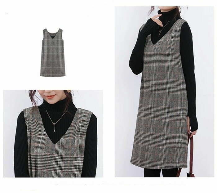 ジャンパースカート レディース 秋冬 ワンピース ジャンスカ 膝丈 ロング丈 チェック柄 Vネック サロペットスカート ノースリーブ レイヤード 重ね着 ルームウェア お出かけ お呼ばれ カジュアル プルオーバー おしゃれ きれいめ 上品 着痩せ 秋 冬 通勤OL 30代 40代