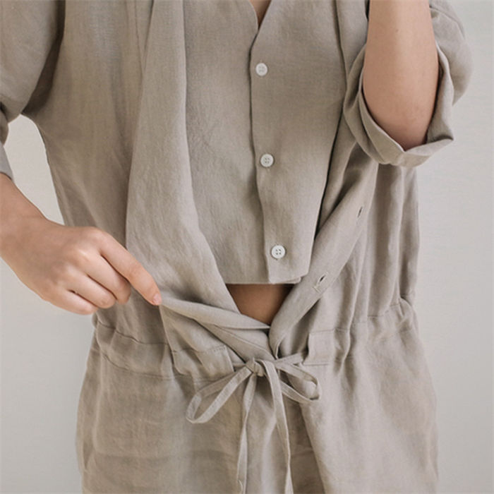オールインワン レディース サロペット 九分丈 春 夏 ゆったり パンツドレス つなぎ オーバーオール 綿麻 パンツ ワイドパンツ ワイド クルーネック ポケット 無地 コットン 涼しい 体型カバー 楽ちん リラックス 通勤 通学 普段着 デート 30代 40代
