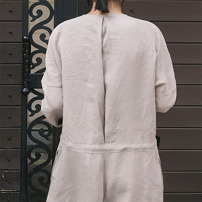 オールインワン レディース サロペット 九分丈 春 夏 ゆったり パンツドレス つなぎ オーバーオール 綿麻 パンツ ワイドパンツ ワイド クルーネック ポケット 無地 コットン 涼しい 体型カバー 楽ちん リラックス 通勤 通学 普段着 デート 30代 40代