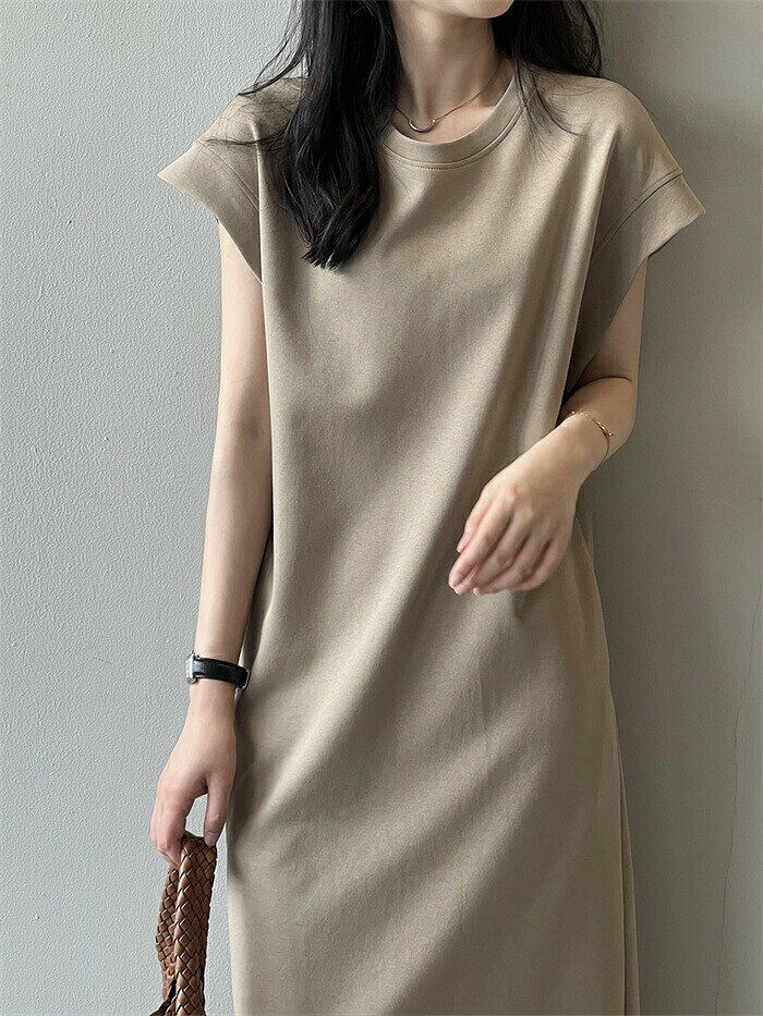 Tシャツワンピース レディース 半袖 春 夏 春夏 ロングTシャツ カットソー 無地 クルーネック フレンチスリーブ エレガント シンプル ブラック ベージュ 大きいサイズ 大人カジュアル コーデ ファッション 夏服 体型カバー リラックス 30代 40代 50代