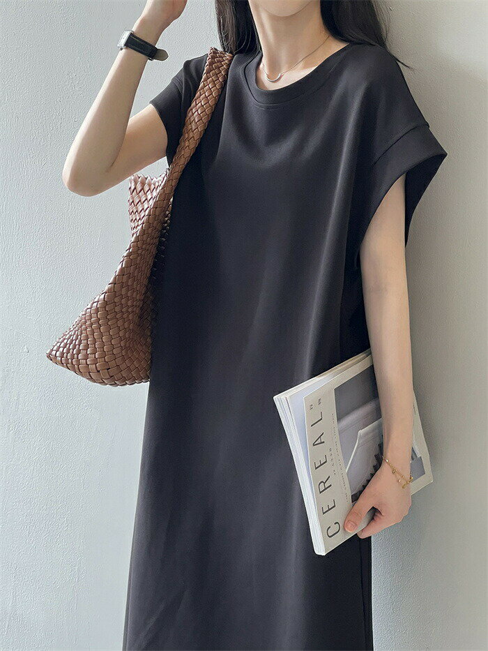 Tシャツワンピース レディース 半袖 春 夏 春夏 ロングTシャツ カットソー 無地 クルーネック フレンチスリーブ エレガント シンプル ブラック ベージュ 大きいサイズ 大人カジュアル コーデ ファッション 夏服 体型カバー リラックス 30代 40代 50代