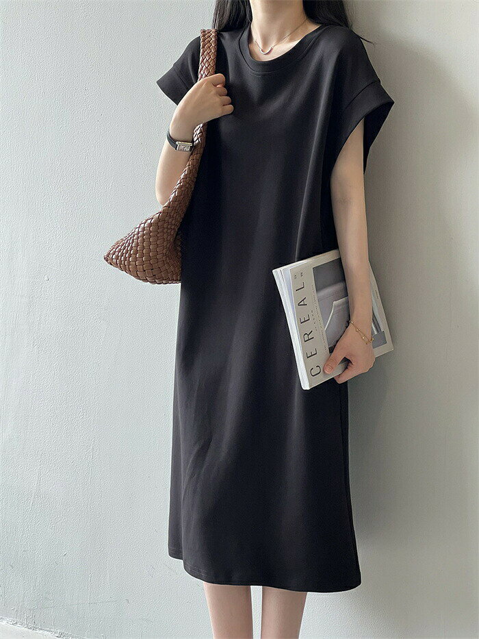 Tシャツワンピース レディース 半袖 春 夏 春夏 ロングTシャツ カットソー 無地 クルーネック フレンチスリーブ エレガント シンプル ブラック ベージュ 大きいサイズ 大人カジュアル コーデ ファッション 夏服 体型カバー リラックス 30代 40代 50代