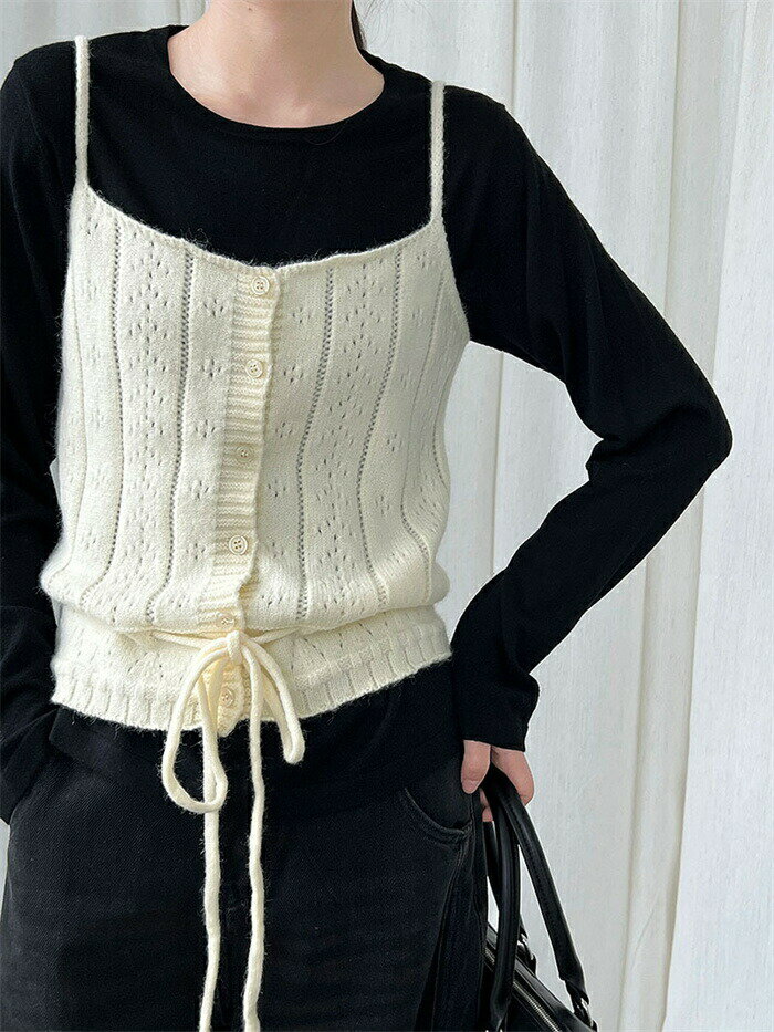 ニット キャミソール ベスト レディース ニットベスト リブニット トップス 秋 重ね着 ニットキャミソ..