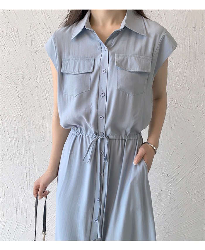 シャツワンピース ノースリーブ シャツ ブラウス シャツワンピ ロング ロングワンピ マキシワンピース ..