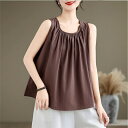 タンクトップ レディース トップス 夏 ギャザー入り タンク インナー シンプル 大きいサイズ ゆったり 無地 Aライン トップス ノースリーブ Tシャツ チュニック 爽やか 大人 お洒落 おしゃれ 体型カバー 重ね着 レイヤード 着痩せ 無地 春 夏 部屋着 30代 40代 50代