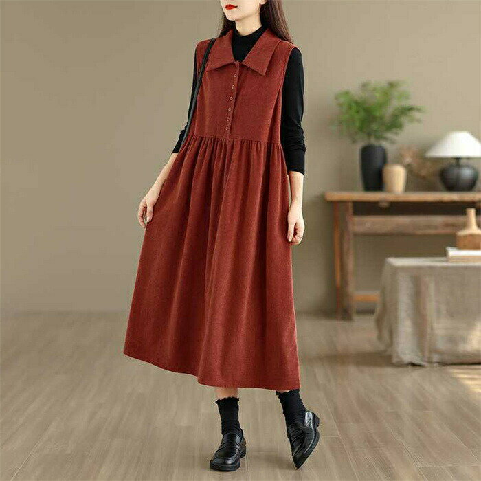 ジャンパースカート コーデュロイ ワンピース レディース 春 秋 冬 大きいサイズ ジャンスカ ベストワンピース ロング ワンピース サロペット ワンピースノースリーブ レイヤード 重ね着 ゆったり カジュアル 体型カバー 大人可愛い きれいめ オフィス 通勤