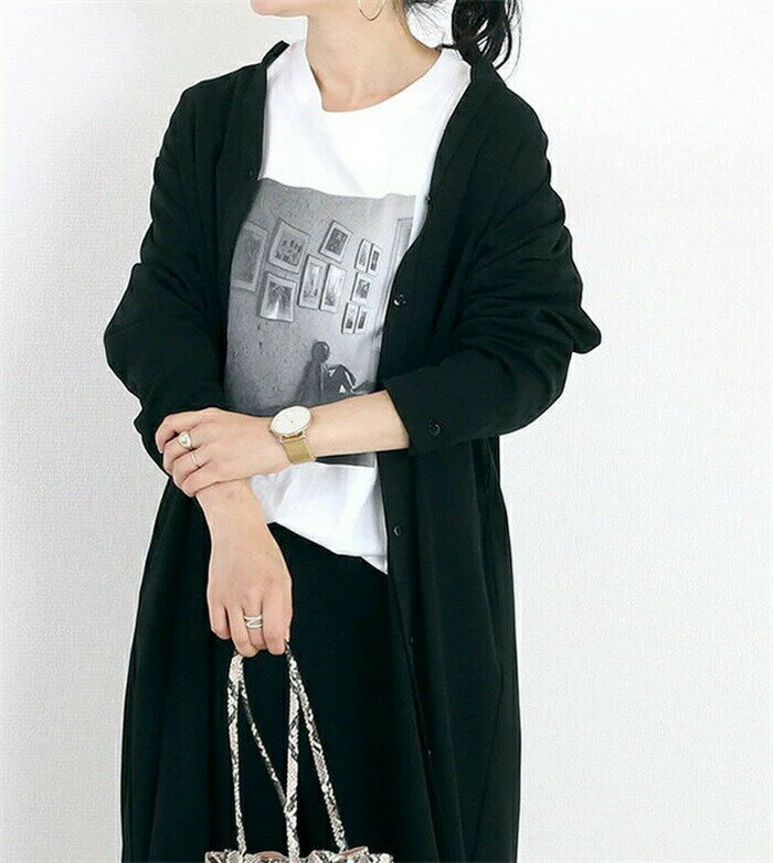 シャツワンピース 長袖 レディース 秋 冬 上品 ロングワンピース ロングTシャツ Vネック 前開き シャツ..