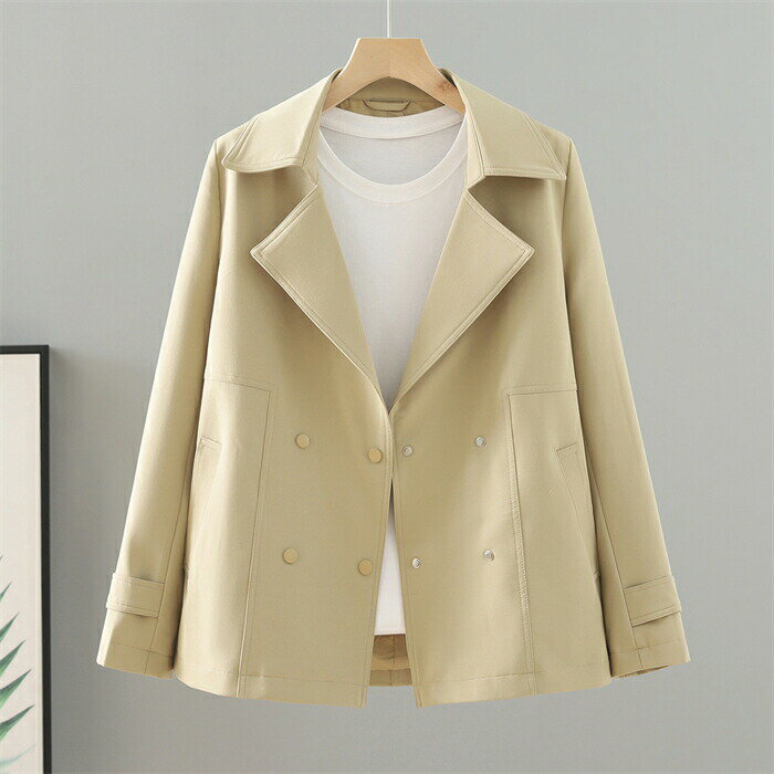 トレンチコート レディース ショート 長袖 コート 春秋 きれいめ 大きいサイズ ライトジャケット ジャケット 大人 秋冬 ゆったり 羽織り トレンチ アウター 無地 フォーマル シンプル おしゃれ 体型カバー 着痩せ 上品 通勤 入園式 卒業式 きれいめ カジュアル(4)