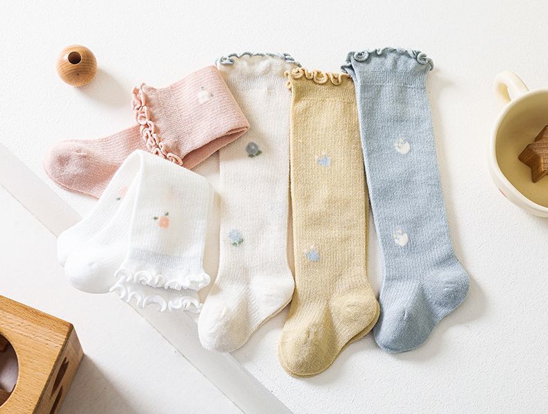 靴下 ニーハイソックス ベビー 赤ちゃん 子供用 キッズ 女の子 くつ下 フリル ロング丈 薄手 透け感 通気性 花柄 可愛い おしゃれ 赤ん坊 新生児 出産祝...