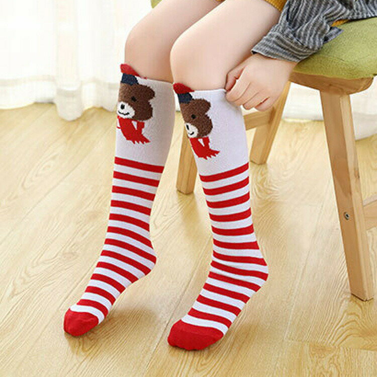 靴下 ハイソックス かかとなし キッズ 子供用 女の子 くつ下 ロング丈 アニマル ボーダー ネコ ウサギ 可愛い おしゃれ 外出 お出掛け 通園 通学 女児 女子 こども用