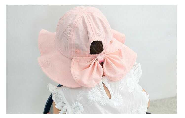 ベビー帽 ハット ベビー 赤ちゃん 子供用 帽子 ツバ広 ネックガード リボン 無地 単色 シンプル かわいい おしゃれ 熱中症対策 日焼け対策