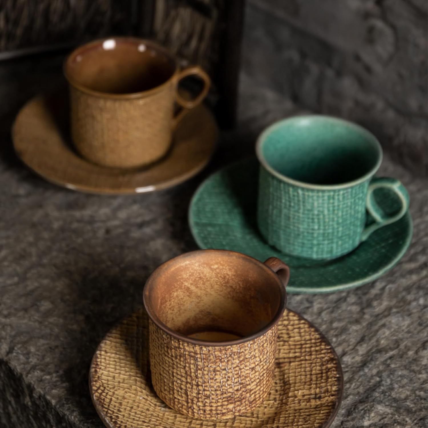 マグカップコップ ダブルウォールグラス コーヒーカップ マグカップセラミックエンボスパターン、レト..