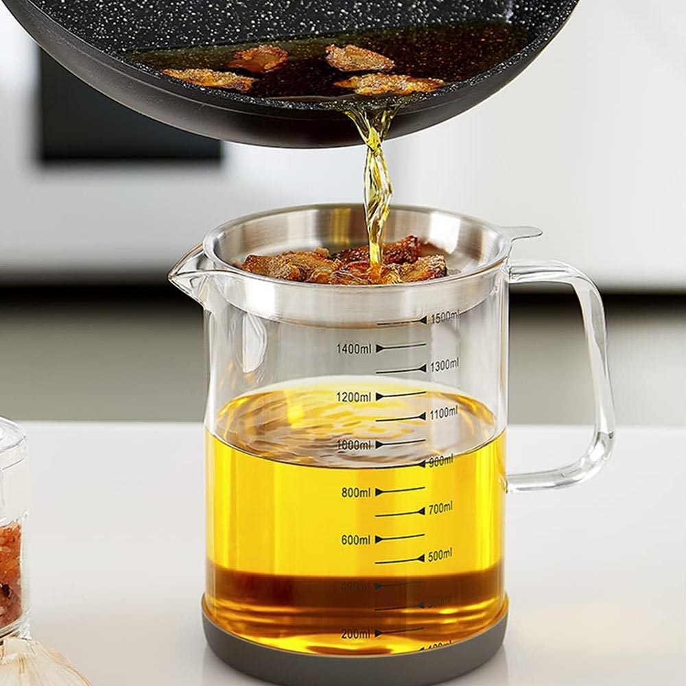 【】【】ステンレス 耐熱透明ガラス オイルポット あぶらこしポット 油こし器 残留物をろ過 油ろ過器 ..