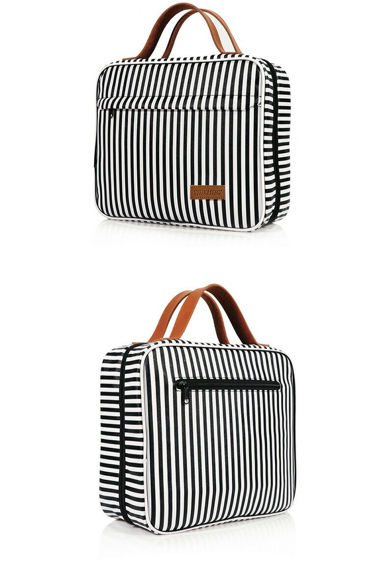 化粧ポーチ 大容量 収納袋 旅行 出張 用ポッケト付き 干湿分離 ストライプデザイン おしゃれな耐久性 使いやすい サイズ：持ち運び便利..