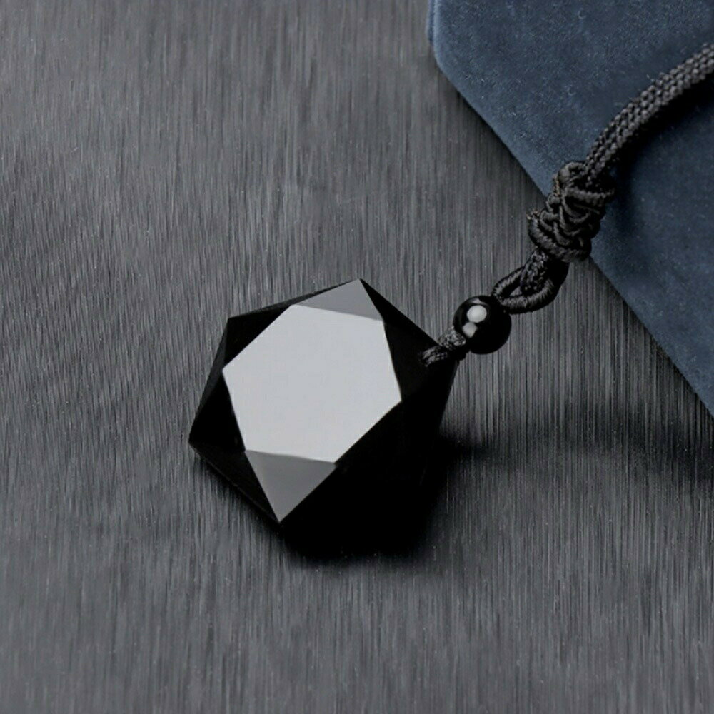 ネックレス 黒曜石 六角形 宝石 ネックレス ペンダント 六芒星 ジュエリー アクセサリー ヘキサゴン ス..